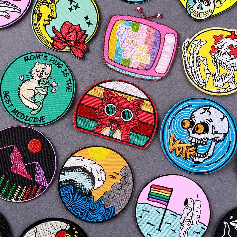 

Cartoon Cat Patches Outdoor Nature Scenery Patch for Clothing Thermoadhesive Mushroom Appliques Fusible Rainbow Iron on Patch