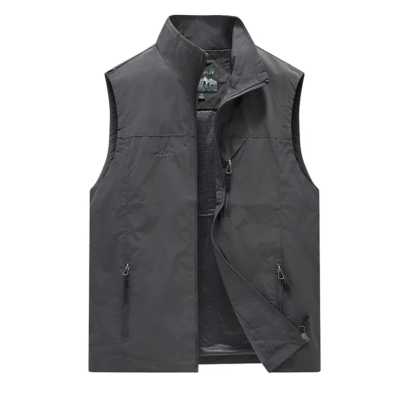 FGKKS Spring New Men Waistcoat Outdoor Leisure Solid Color Vest Young Middle-aged Photography Fishing Casual Vest Jacket Male