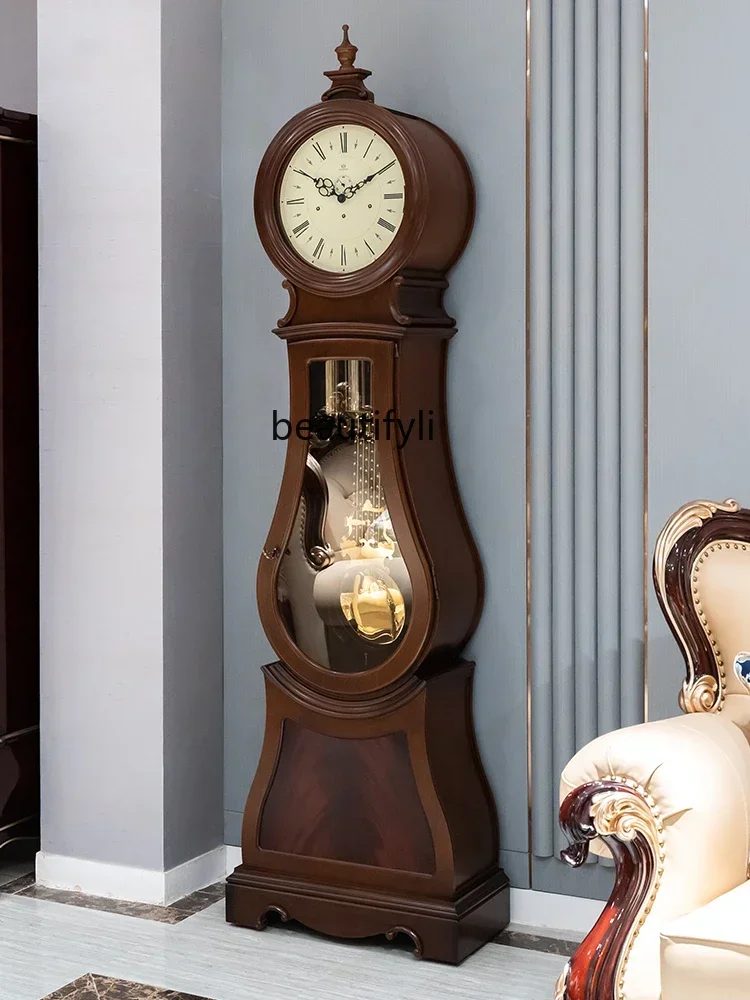 Vertical Mechanical Floor Clock Living Room European Style Villa Clock Chinese Style Retro Classical Pendulum Clock