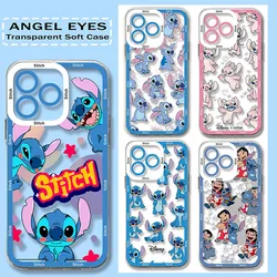 Disney Cute shyly Stitch Phone Case For iPhone 16 Pro Max 15 14 Plus 13 12 11 Pro XR XS X 8 7 SE 2020 Soft Silicone Clear Cover