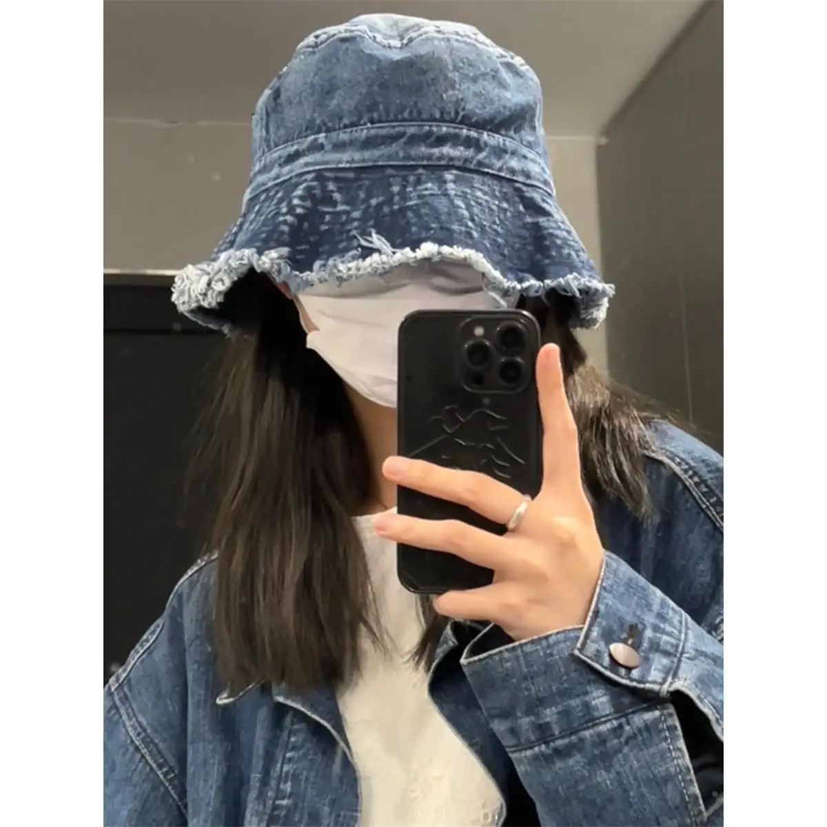 

Cool Fur Brimmed Denim Hat 2024 Spring Summer Sun Protection Fisherman Hat Large Brim Versatile Round Face LX1581