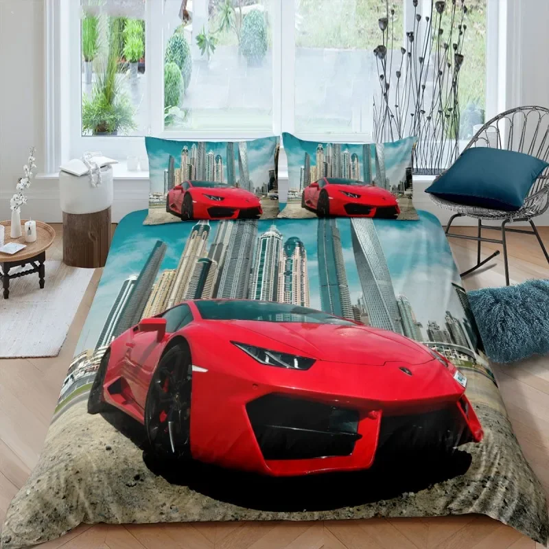 

3PCS Single-sided Sports Car Printed Bedding Sets Printed Duvet Cover Single Queen King Comfortable Breathable Comforter BedSet