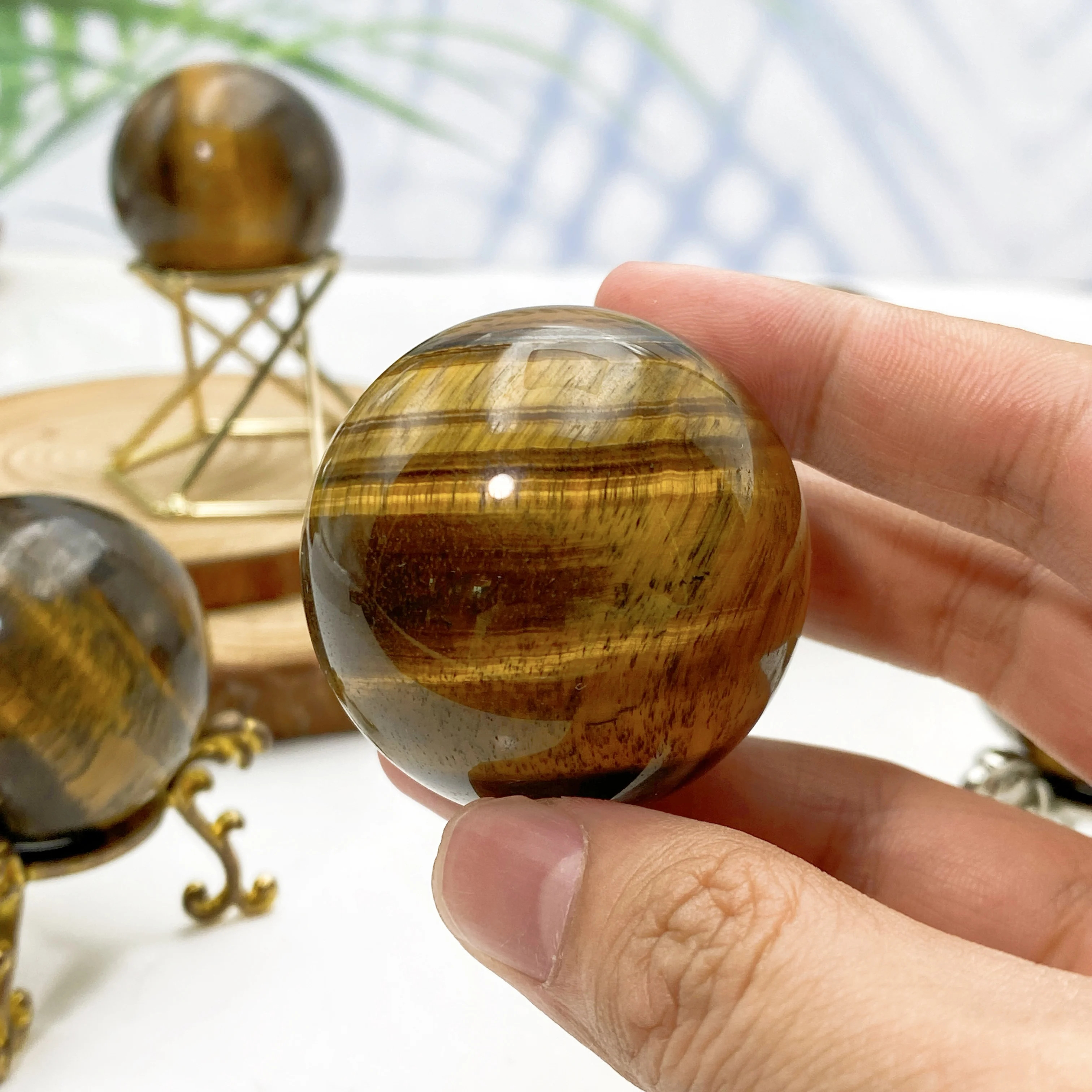 High Quality Natural Crystal Yellow Tiger Eye Sphere Flashy Healing Ball Mineral Energy Ornament Room Decor Gift