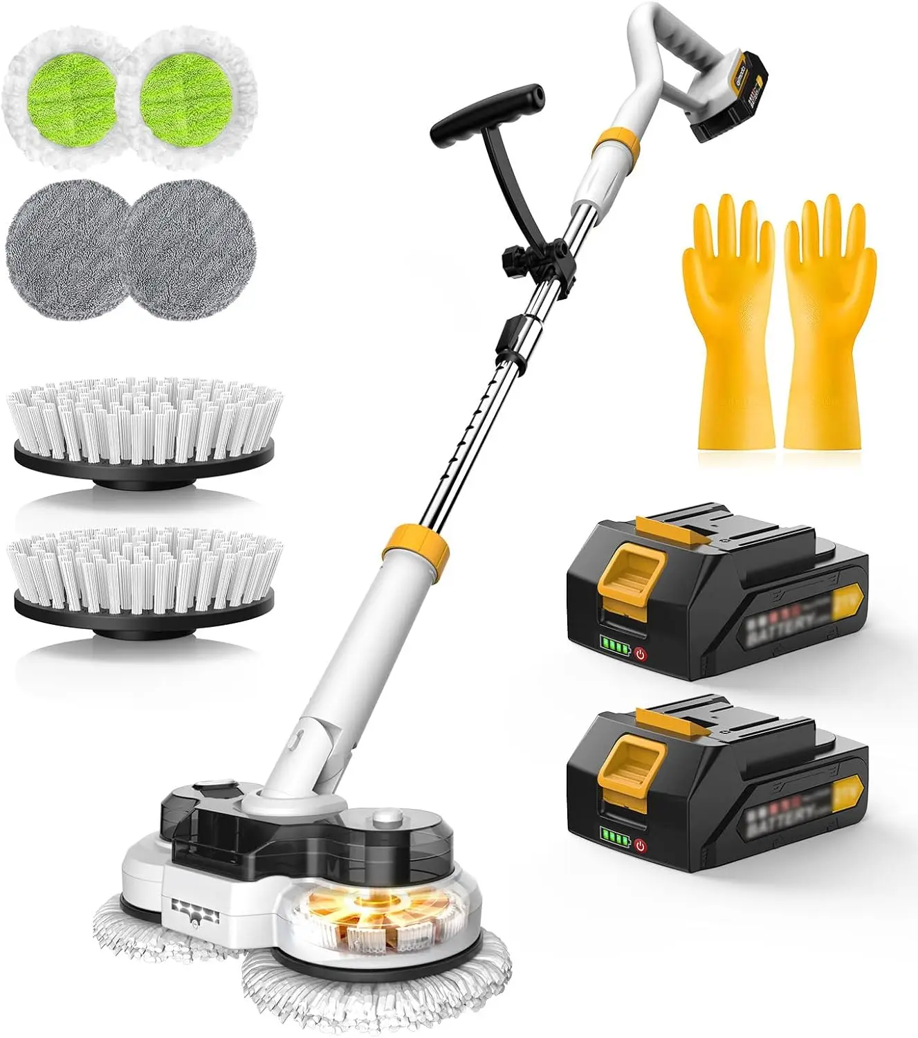 

800RPM Cordless Electric Mop & Scrubber, 6000mAh Battery, LED Light, Smart Display, Water Spray for Floor Cleaning