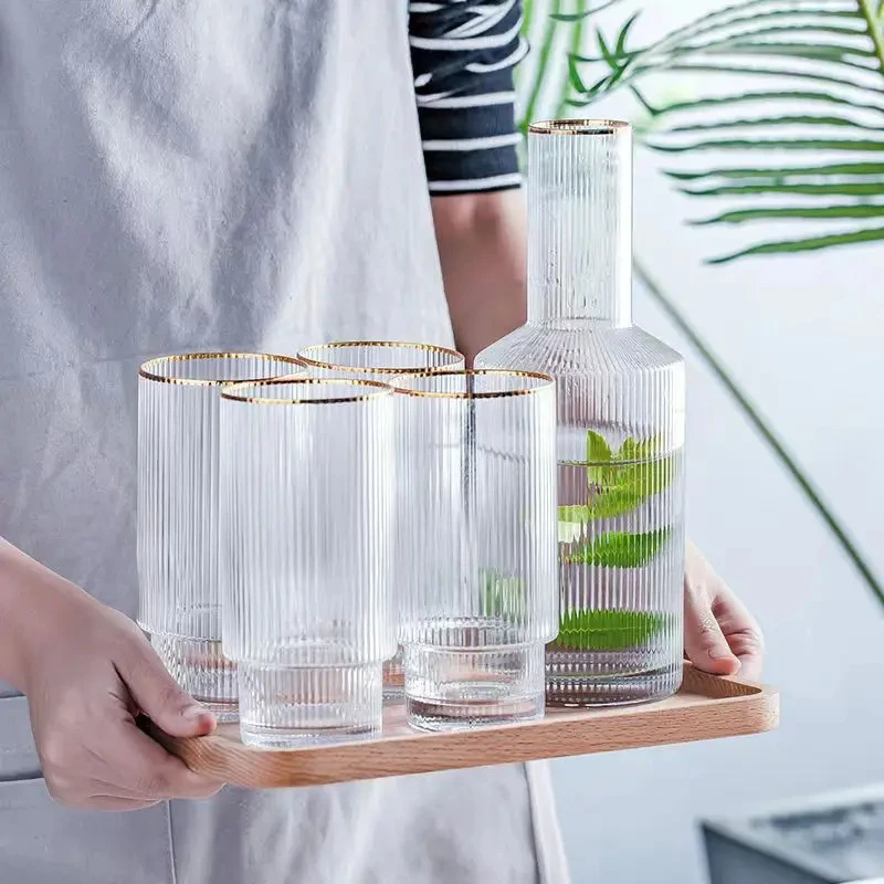 Creative Phnom Penh Stripe Water Bottle Jug Glass Cup Nordic Crystal Glass Juice Drinkware Water Coffee Cup Set Home Milk Kettle