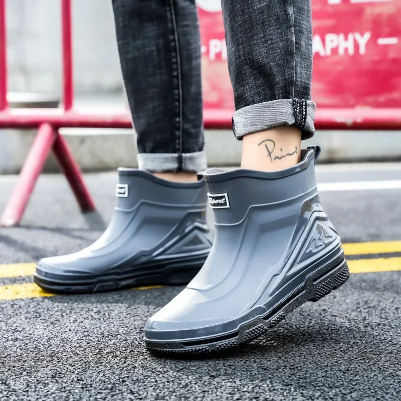 Men's & women's rain shoes mid-calf rain-boots fashion non-slip waterproof thick bottom PVC wear-resistant low tube water shoes