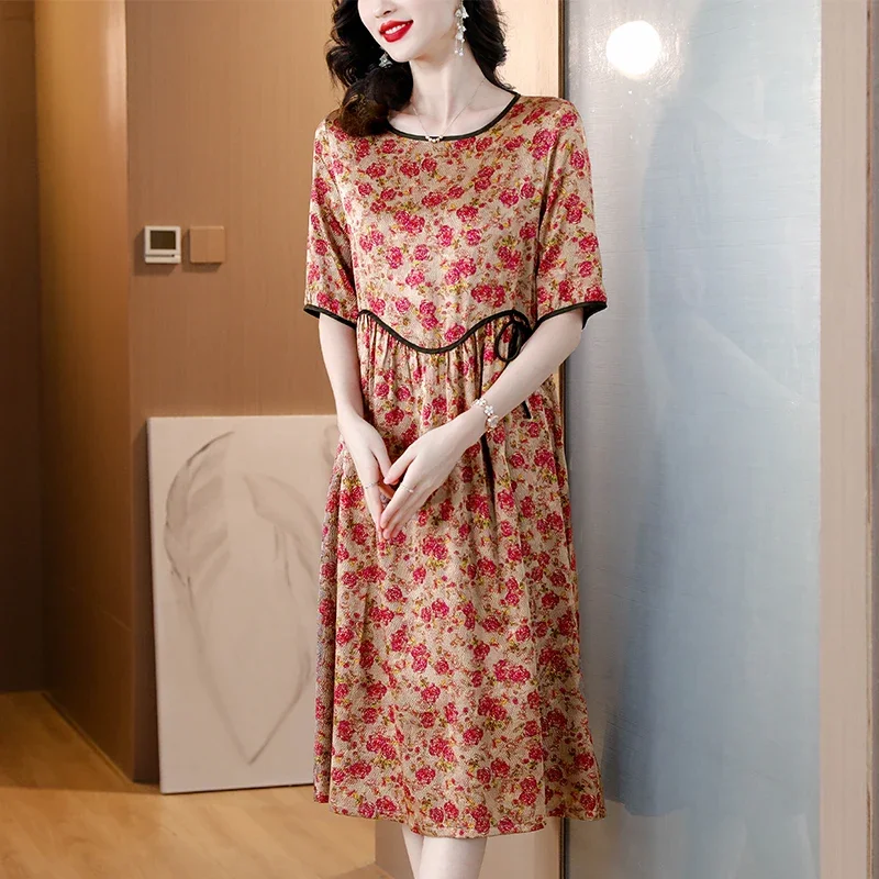 

Вечернее элегантное роскошное платье Vestidos, женское шелковое длинное платье с круглым вырезом и цветочным принтом, платья международного бренда 2025 года, летние платья макси