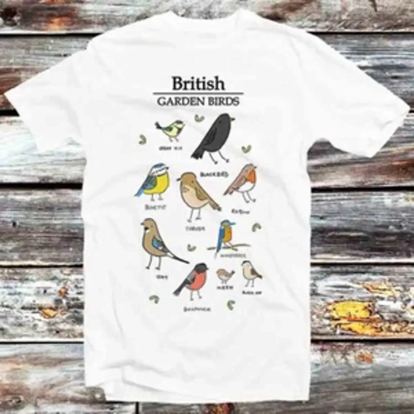 Футболка British Garden Birds Nice T ts B991, винтажная, с эффектом потертости, унисекс, слегка комфортная, для повседневной носки, мягкая, в стиле кэжуал