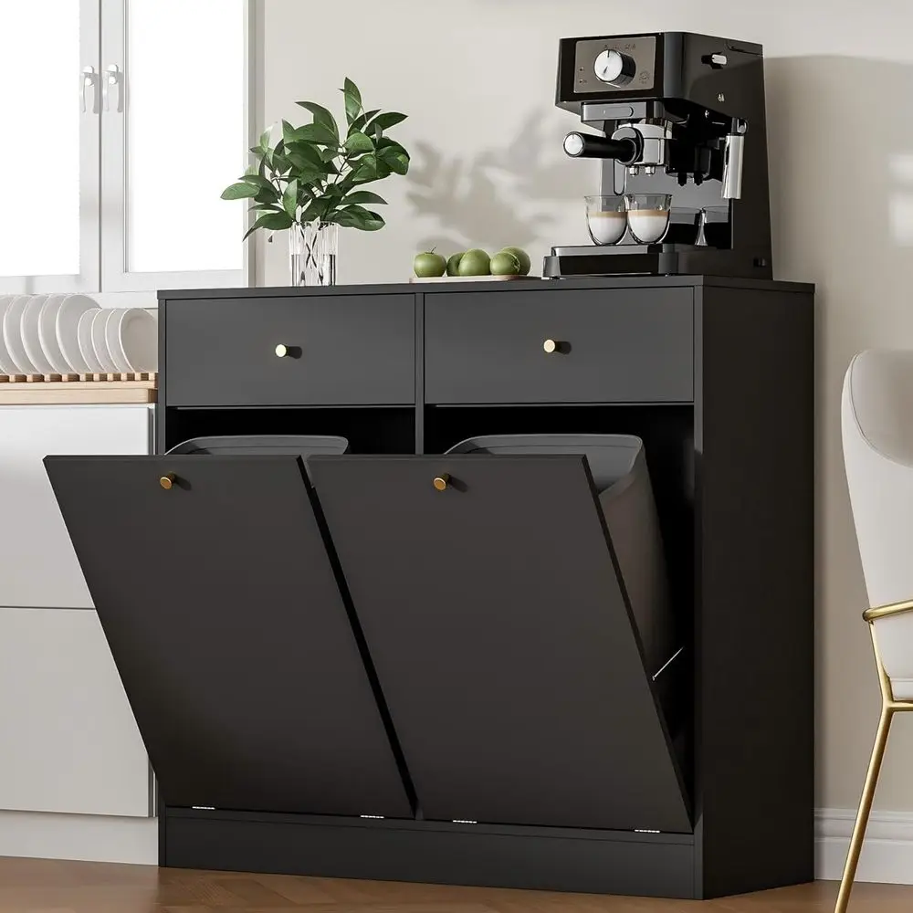

Double Out Trash Can Cabinet, Trash Storage Cabinet with 2 Ders, Hidden Garbage Bin, ree Standing Laundry Sorter Organizer or Ki