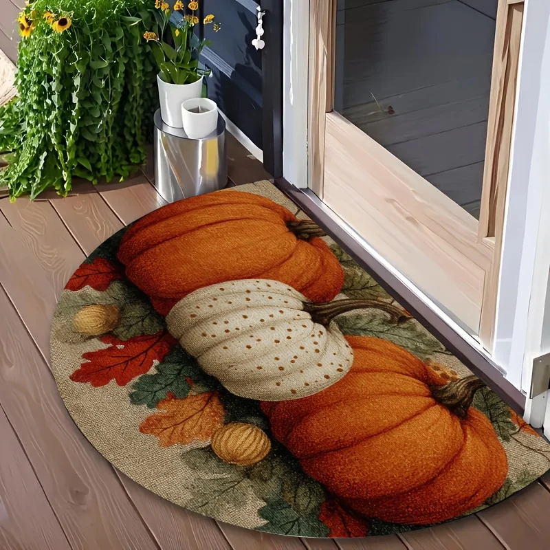 VIKAMA Fall Stacked Pumpkins Doormat Non Slip Washable Welcome Rug for Front Porch Entryway Kitchen Autumn Harvest Decor