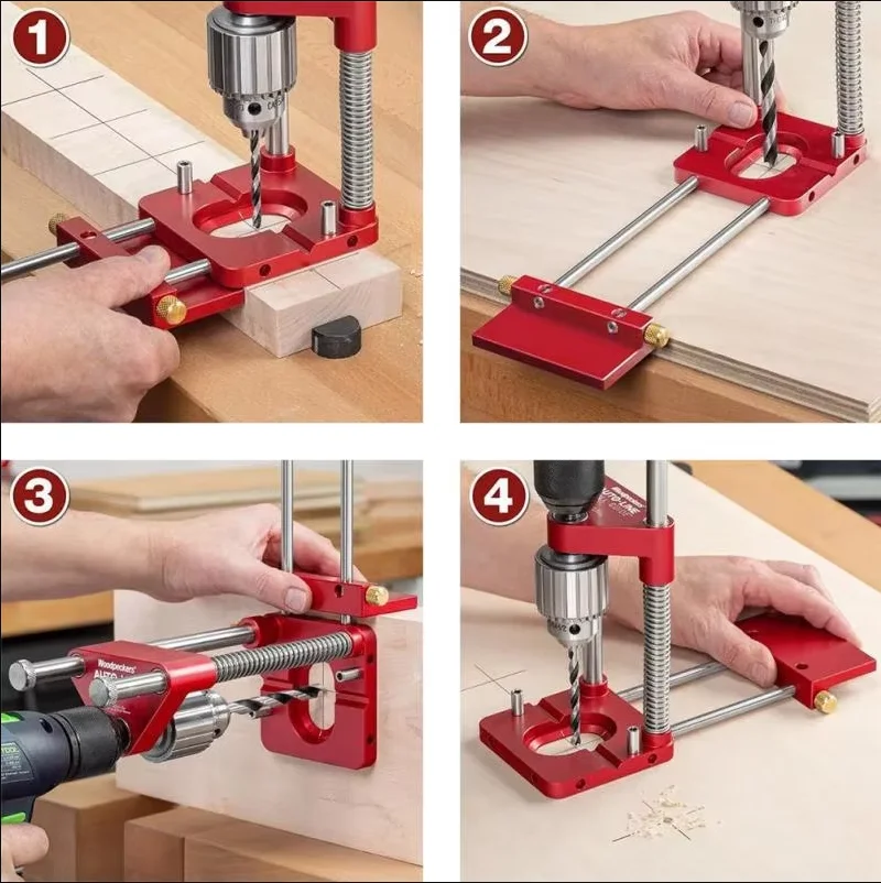 Imagem -04 - Alumínio Alloy Drilling Guide Locator Carpintaria Broca com Escala Preciso Posicionador Passador Jig Perfurador Conveniente Diy