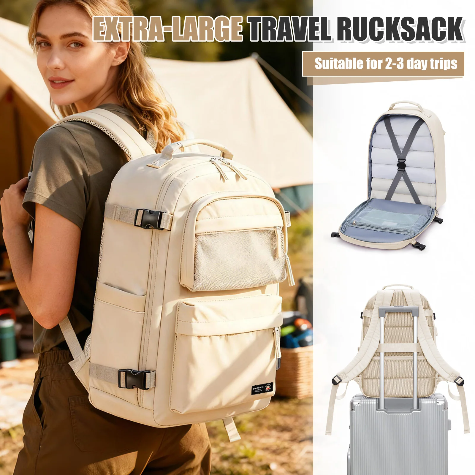 حقيبة ظهر بول فرانك للسفر للنساء والرجال، حقائب سفر ذات سعة كبيرة مضادة للسرقة، حقيبة ظهر كاجوال للكمبيوتر المحمول #1