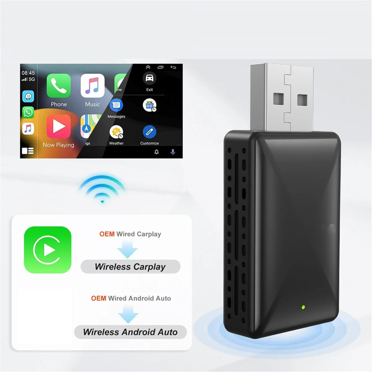 2 in 1 Android Auto Wireless Adapter & Wireless CarPlay Adapter Plug&Play Car Dongle Converts Wired to Wireless Carplay