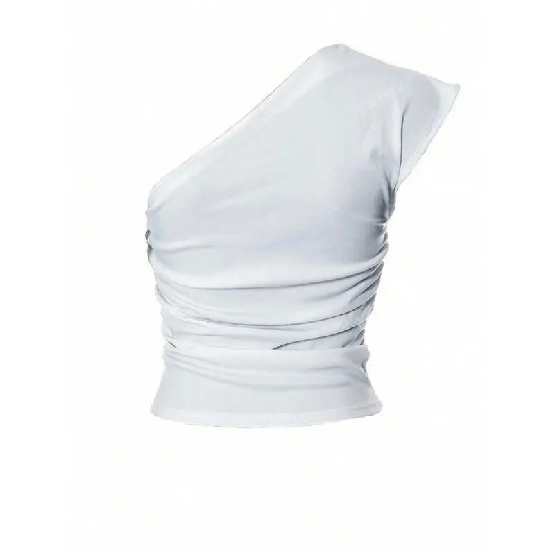 المرأة Street Sle White oulder-baring ort Fit irt M 57437 Faionable رداء علوي كاجوال مادة البوليستر سبعة أرباع Sl... #2