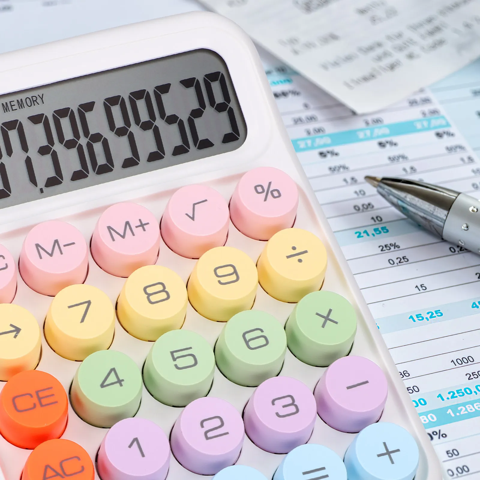 

2Pcs Colorful Mechanical Keyboard Calculator with Large LCD Display Round Responsive Keys Desktop Aesthetic Portable Office