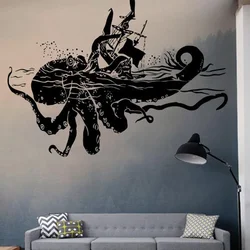 Octopus Vinyl Sticker, Kraken Sea Art Decal, Cartoon Custom Vinyl Decals , Nursery Decor Room Decoration A745