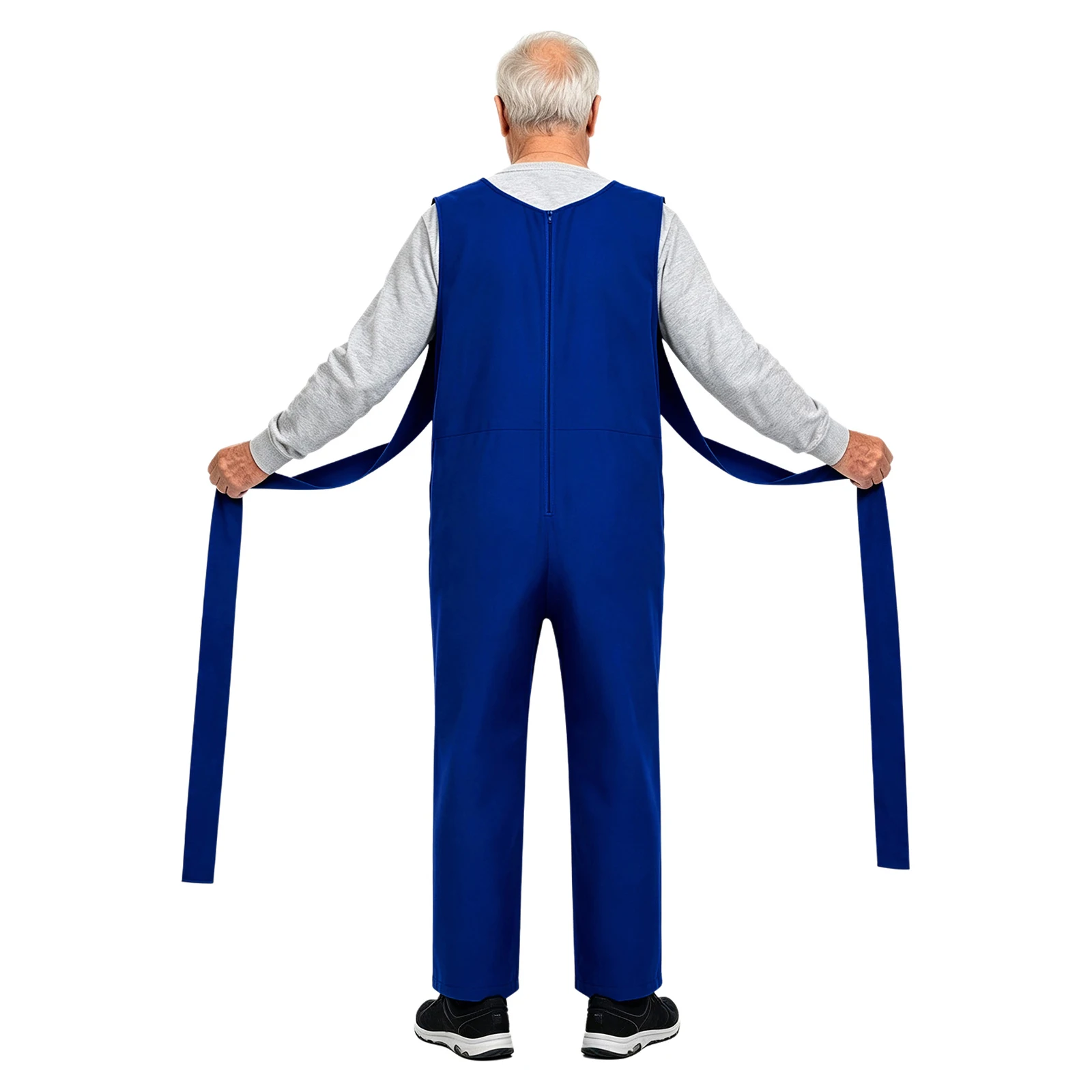Mens Elderly Restraint Clothes Adaptive Jumpsuit Sleeveless Back Zipper Crotch Bodysuit with Straps for Wheelchair Special Needs