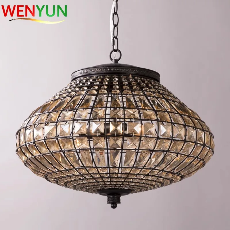 WENYUN Crystal Pendant Light Luxury Retro Led Hanging Lamp for Living Room Bedroom Dining Room Study Home Decor Chandelier