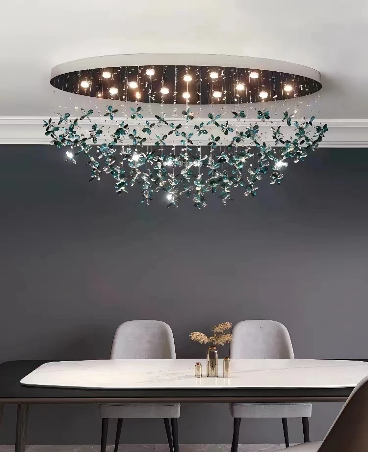 Modern LED Petal Crystal Ceiling Chandeliers Luxury Ring Villa Pendant Light Atmosphere High-end Living Dining Room Hanging Lamp