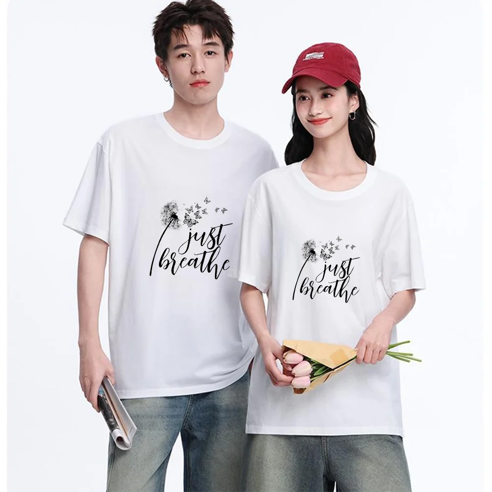 Dandelion Butterfly Just Breathe Printed T Shirt Breathable Fabric S-XXL Personalized Custom Casual Short Sleeve Tee Aesthetic G
