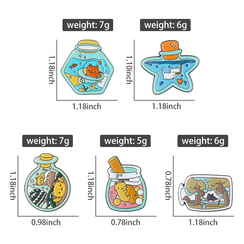 Cat\'s Wishing Bottle Enamel Pins Custom Kitten Dream Life Brooches Lapel Badges Cartoon Cute Animal Gift for Kids Friends