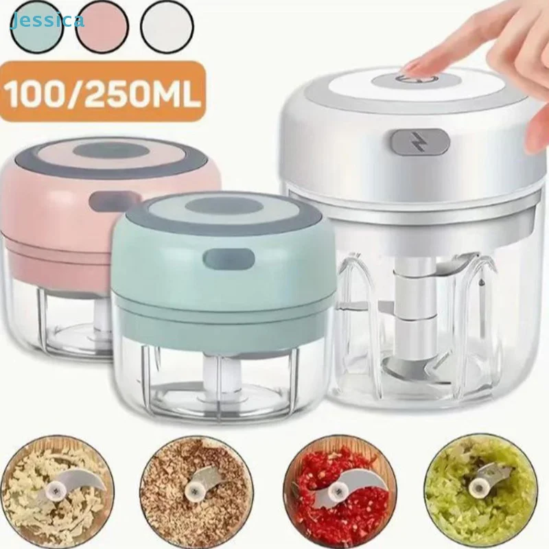 

♥Mini Electric Food Chopper-100/250ML Portable Vegetable & Garlic Grinder with Rechargeable Design