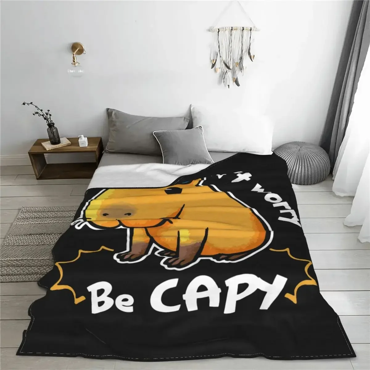 Capybara Don't Worry Be Capy Fleece Throw Blankets Kawaii Animal Blankets for Bed Travel Lightweight Thin Bedroom Quilt