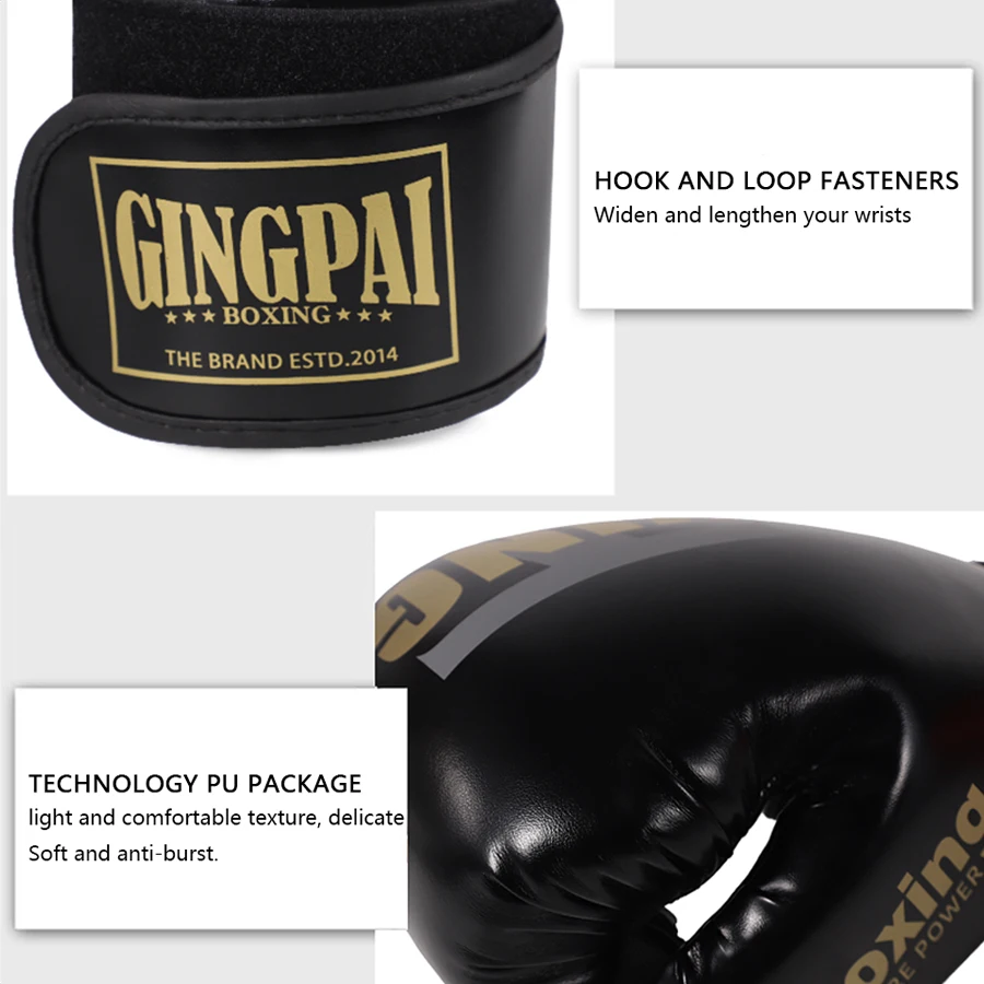 GINGPAI جودة عالية 6 8 10 12oz قفازات الملاكمة الملاكمة التايلاندية Guantes De Boxeo الحرة القتال MMA الرمل التدريب قفاز للرجال والنساء