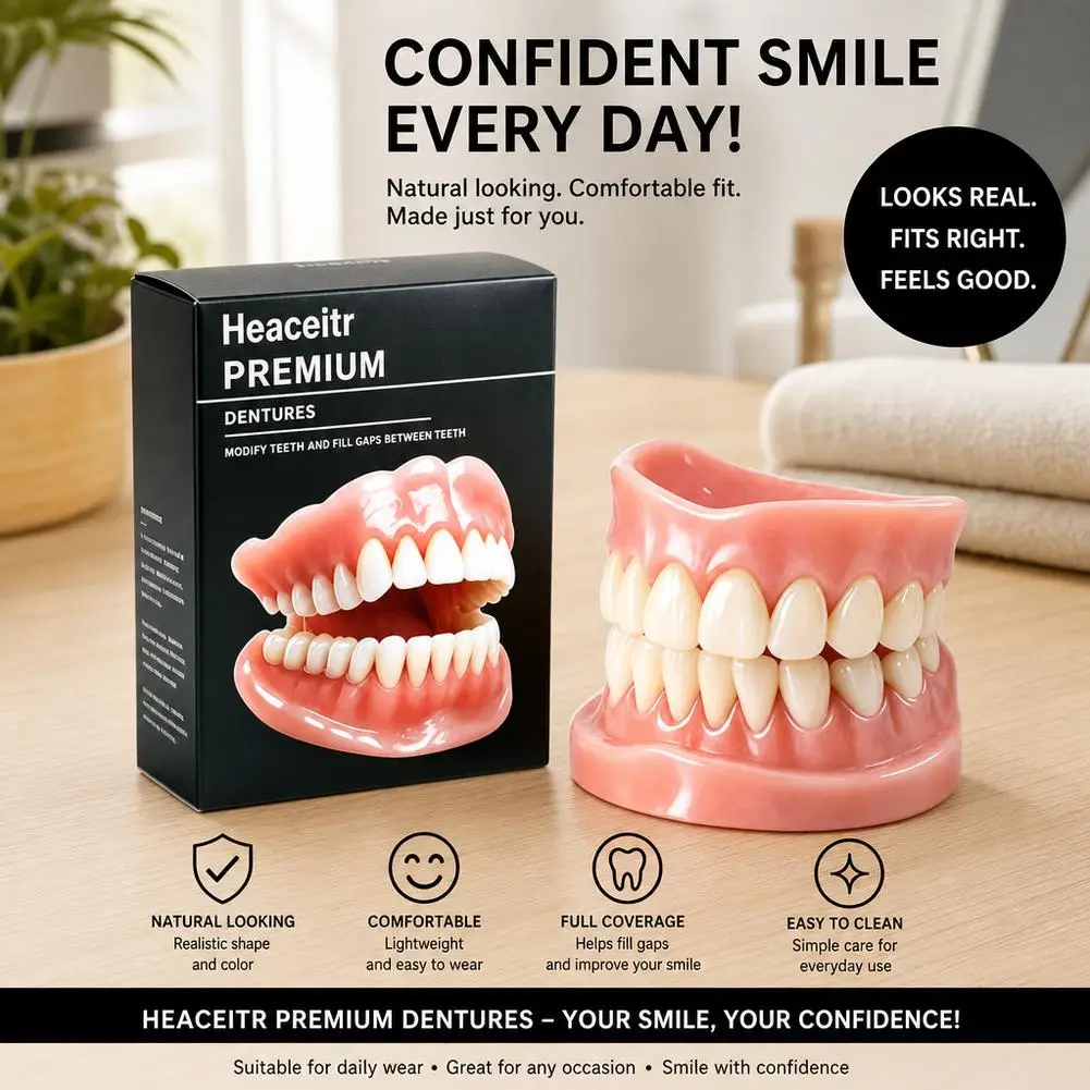 Adult Silicone Dentures Full Set – Natural Upper & Lower Fake Teeth, Soft Comfort Fit, Instant Smile Oral Beauty Accessories