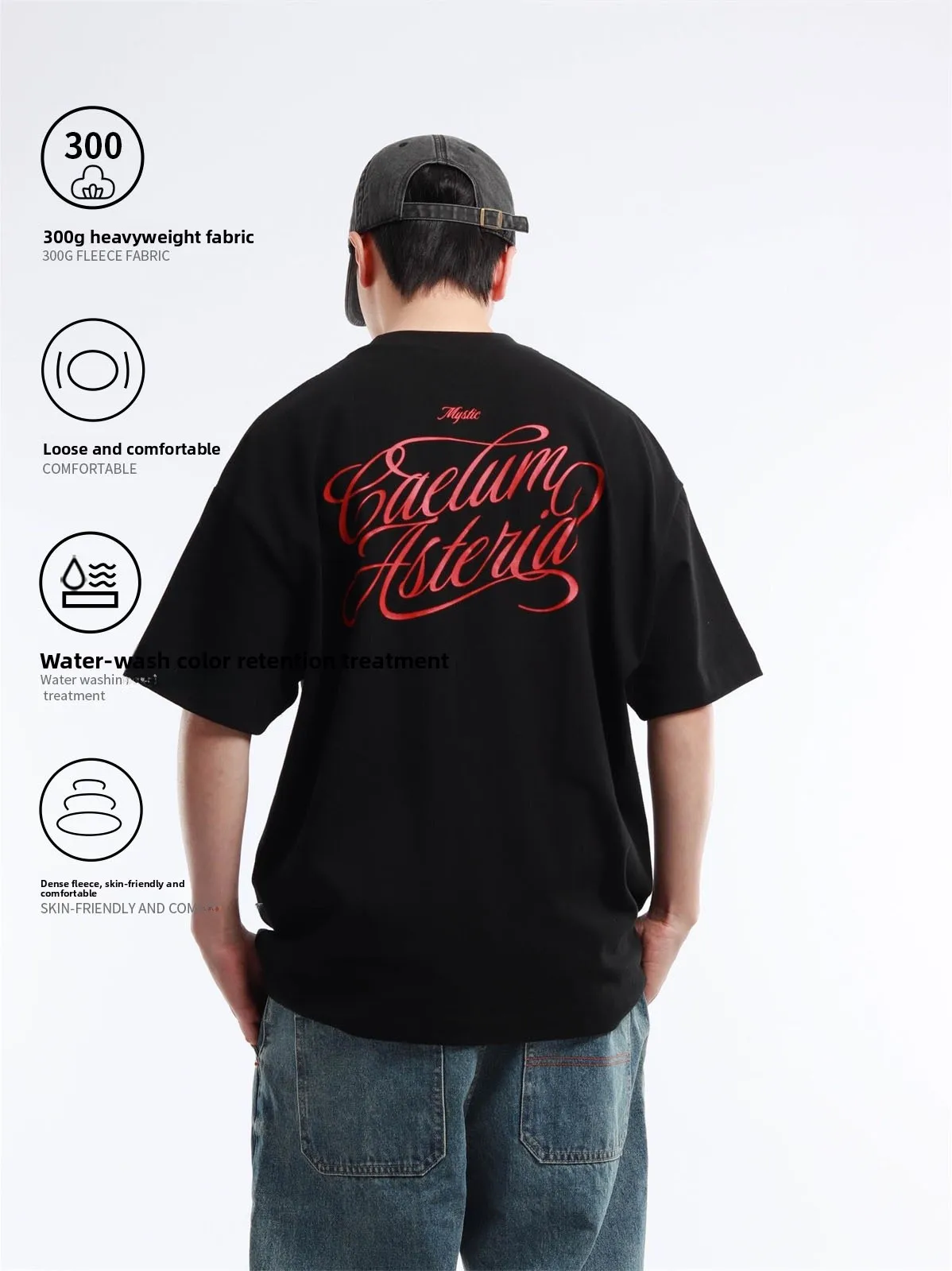 Reknat Heavyweight round Neck T-Shirt 300g Cotton Short Sleeve Printed Unisex Casual Fashion for Couples And Friends