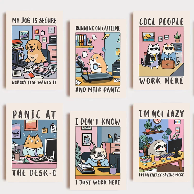 Funny Cool People Work Here Cat Poster Funny Office Wall Art Canvas Painting Print Picture for Workplace Home Office Cat Decor