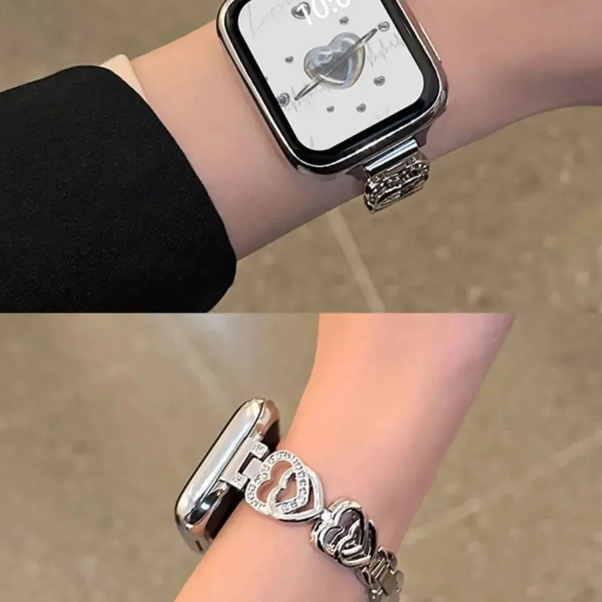 Liebhaber-Herz-Diamant-Armband für Apple Watch Band 38mm 40 41 42 44 45 46 49mm Damen Metall-Armband iWatch Series 10 9 8 7 6 SE 5 4