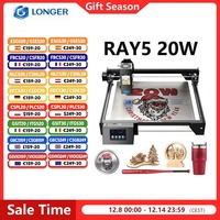 LONGER RAY5 20W Laser Engraver Touch Screen 32-bit Chipset WIFI 0.08*0.1mm Laser Spot Engraving Cutting Machine Area 375*375mm