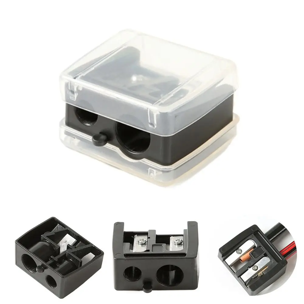 Sacapuntas de lápiz cosmético de moda, sacapuntas de lápiz delineador de ojos portátil de 2 agujeros, Mini sacapuntas de cejas negro