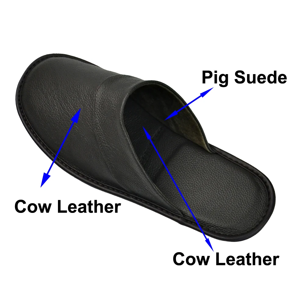 Genuine Cow Leather Slippers Homes in indoor slipper Spring Autumn summer men women elderly non-slip casual single Slides shoes