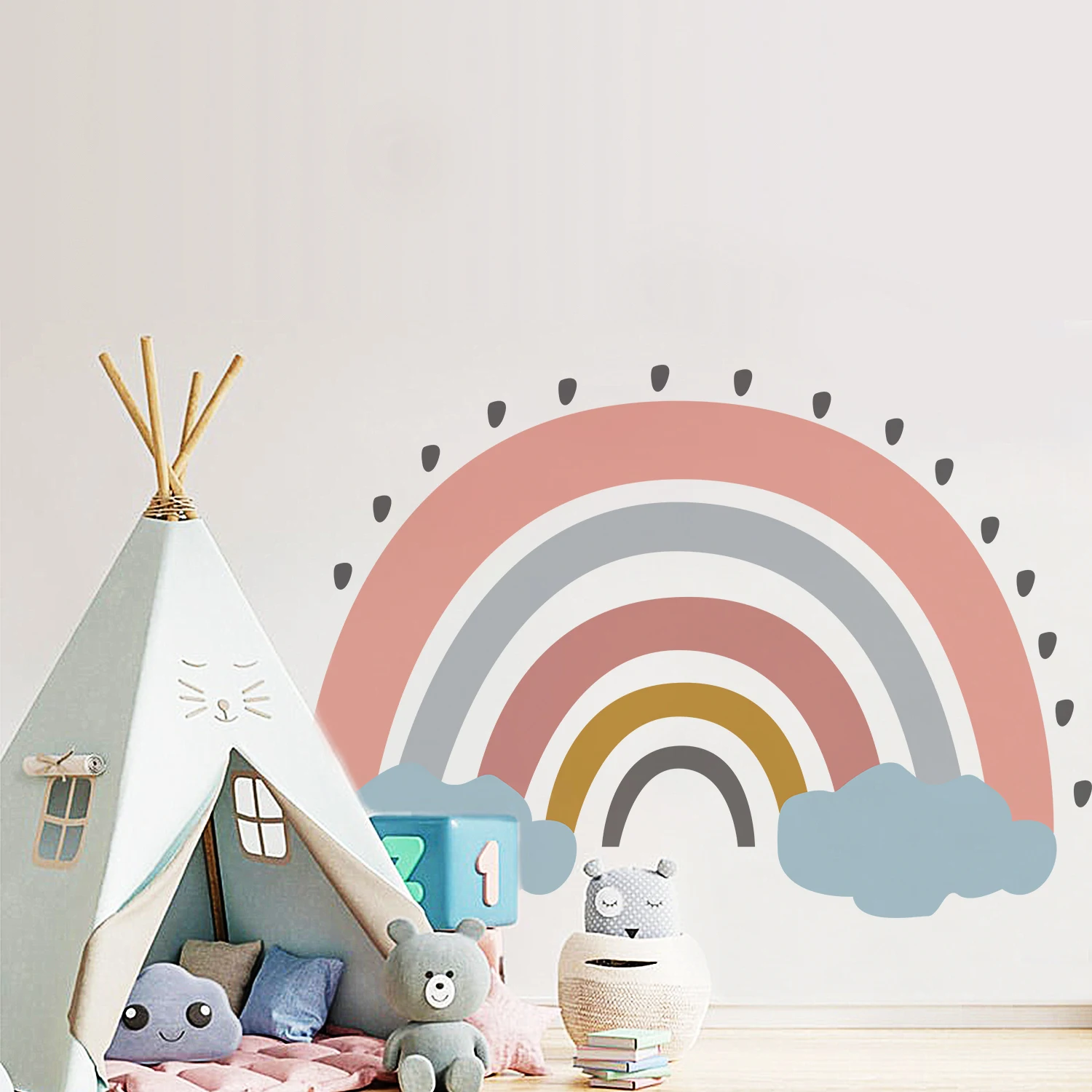 Cartoon Boho Rainbow Wall Sticker Wall Decals Home Decorations Color Mural Sticker Baby Living Bedroom Ornament Home Wallpaper