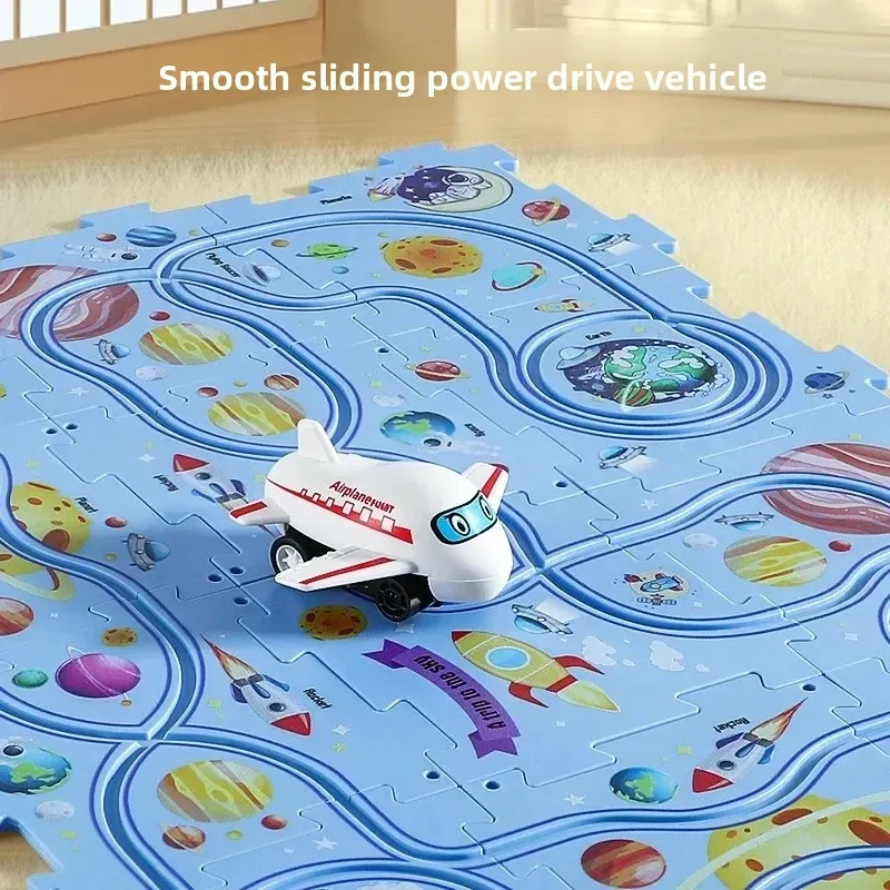 Kinderen Puzzel Elektrische Spoorweg Speeder DIY Assemblage Elektrische Auto Automatische Spoor Stad Scène Bouw Onderwijs Speelgoed Cadeau