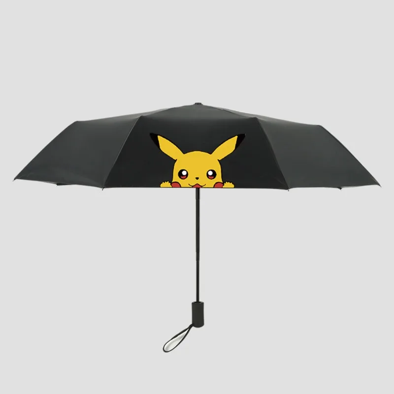 Pokemon Pikachu Folding Umbrella Anime Fully Automatic Kids School Sunshade Travel UV Resistant Windproof Black Coating Umbrella