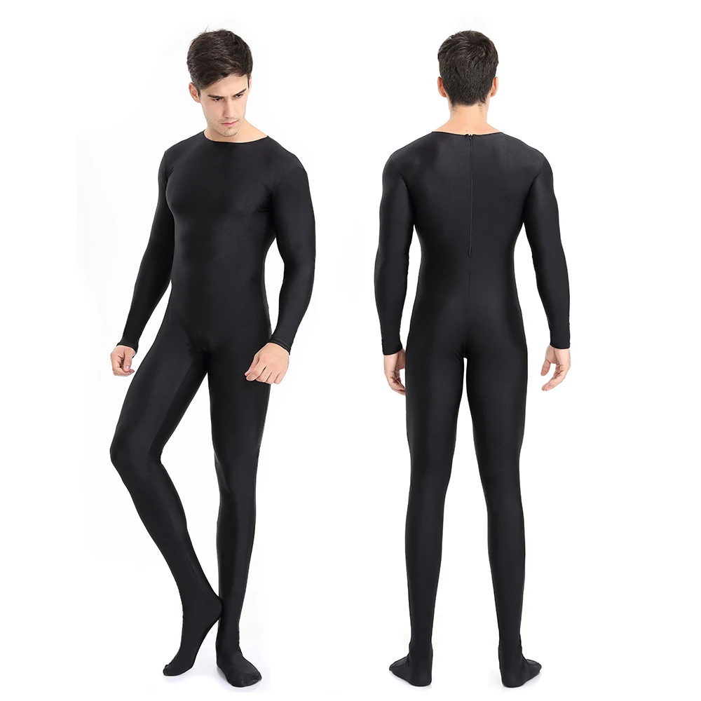 AOYLISEY Adult Long Sleeve Scoop Neck Footed Unitard Plus Size Jumpsuits Spandex for Men Dance Hollween Zentai Cosplay Costumes