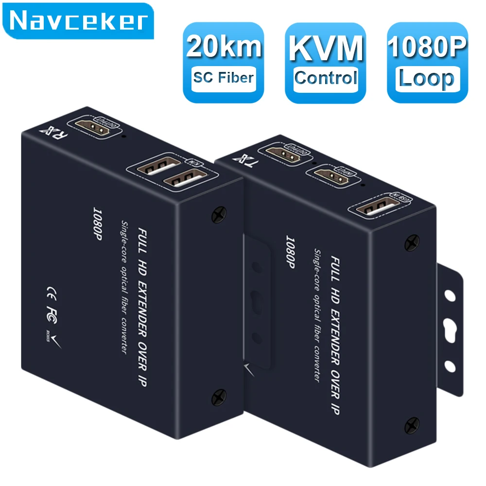 2024 Best HDMI to Fiber Optic Converter 1080P HDMI Fiber Optic Video Extender KVM USB Loop to HDMI Fiber Transmitter Receiver