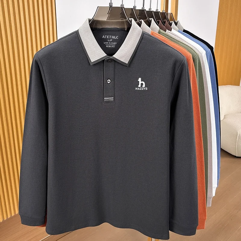 Modisches Herren-Poloshirt mit Print, Herbst, hautfreundlich, wärmend, langärmelig, 100% Baumwolle, vielseitige Herrenbekleidung für den Alltag. – Detail 8