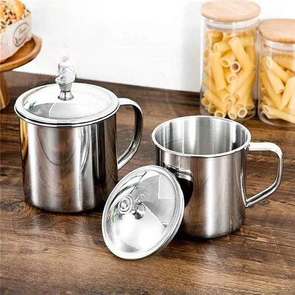 Recipiente redondo de acero inoxidable 304 engrosado con tapa para condimentos, sopa, guisos, aceite, caja de condimentos, olla para manteca para camping y más.