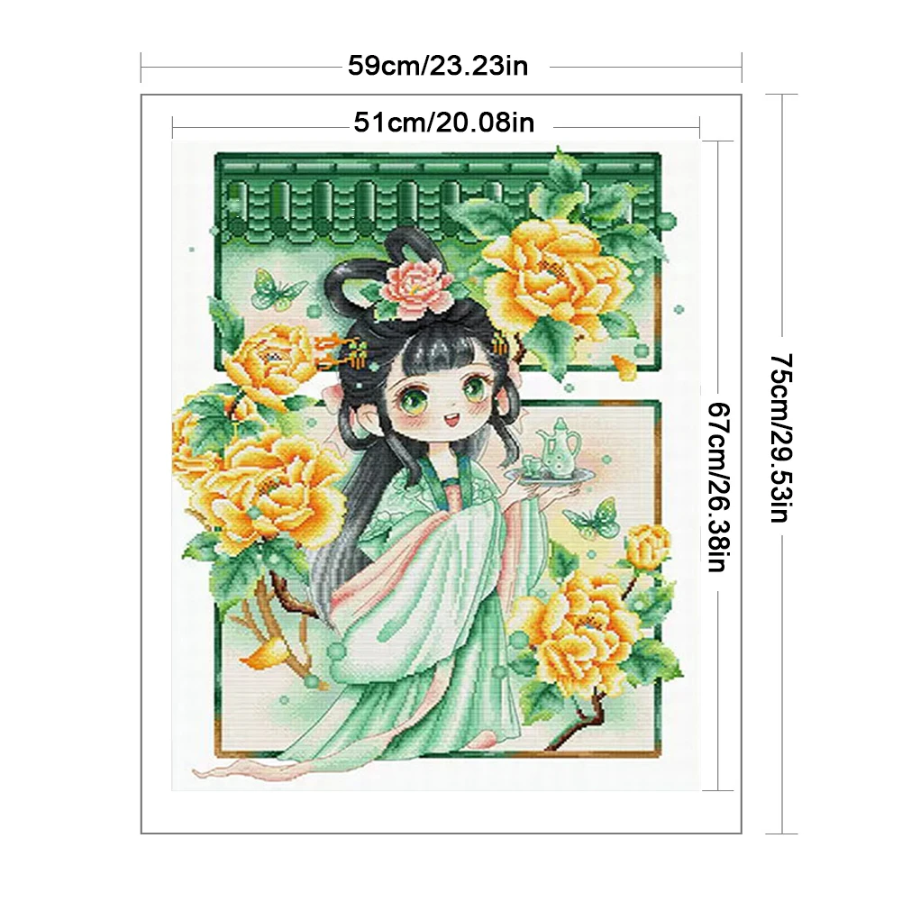 Full Embroidery cotton Thread 11CT Printed Girl Cross Stitch Kit Decor