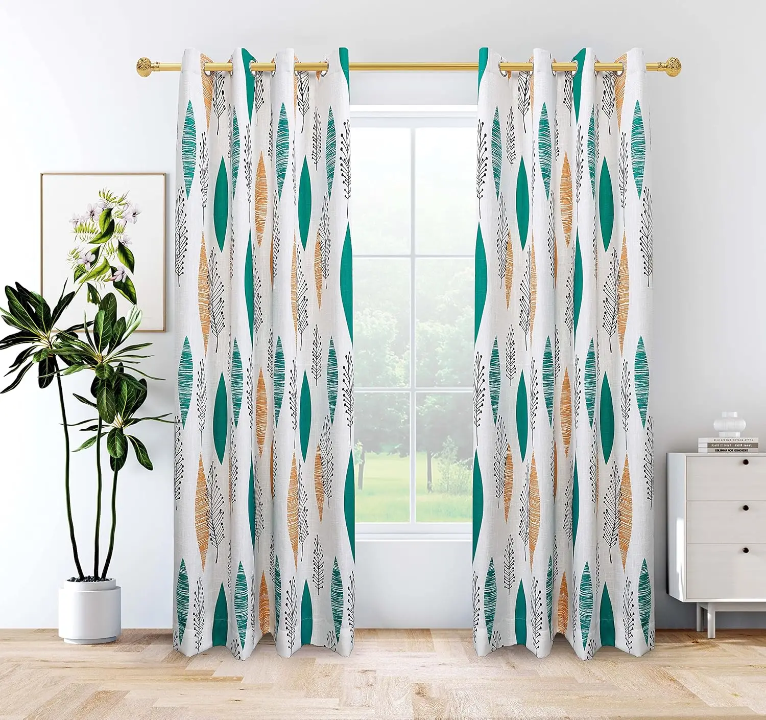 

Contemporary Multicolored Leaves Curtains Print Floral Blackout Lined Curtain Panel Drapes Nickle Top Grommet 52Wx72L In
