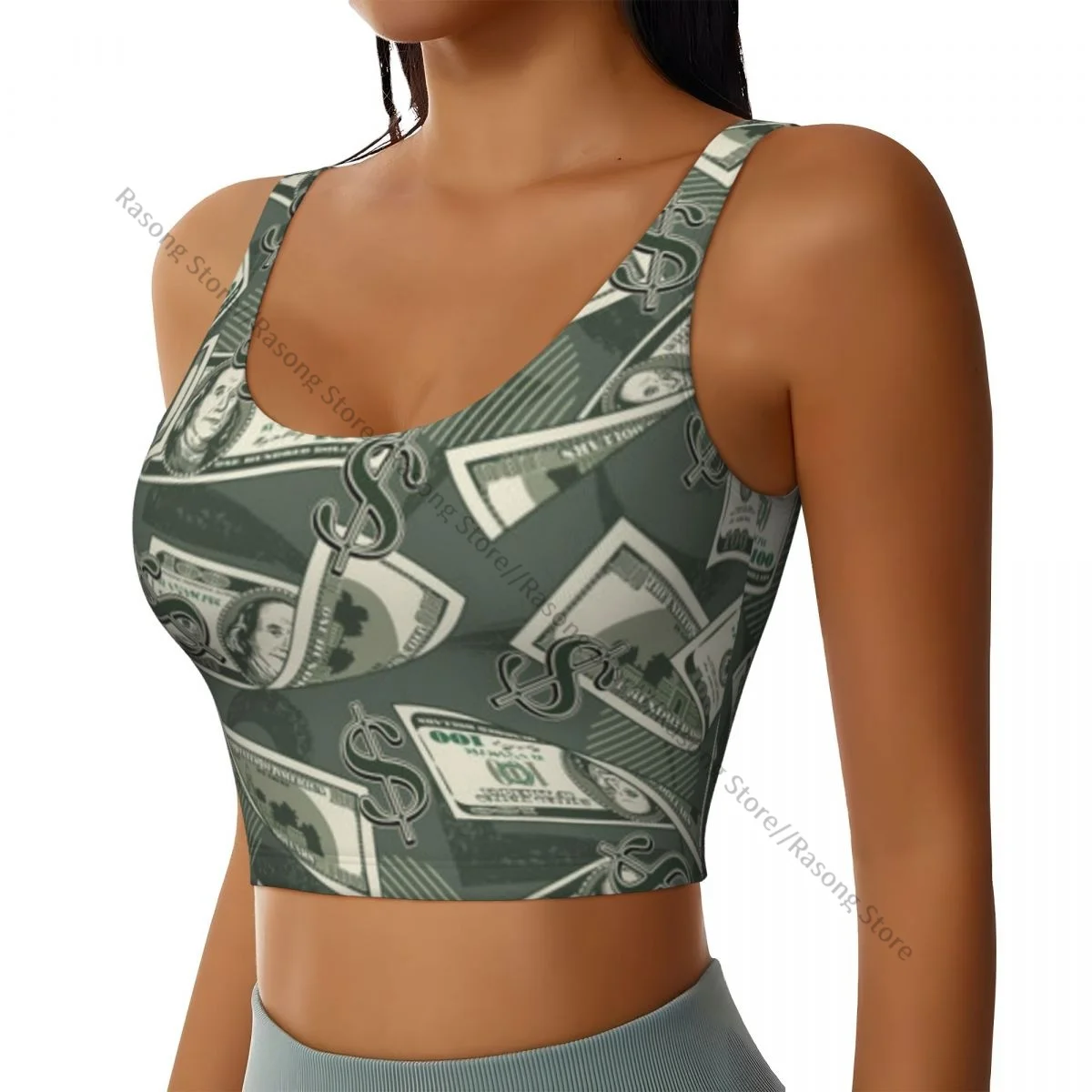 Women Sexy Sports Vest Money Vintage 100 US Dollar Notes Female Streetwear Sport Lingerie Tee Crop Top