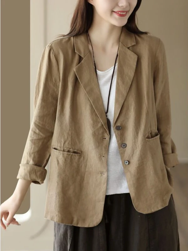 Korean Style Simple Spring Autumn New Pocket Design Suit Jacket Long Sleeve Turn-down Collar Outerwear Women's plus Size Coat
