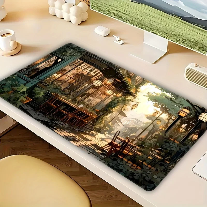 

Large Mouse Pad Forest Cafe Cartoon Themed Gaming Mouse Mat Non-Slip Rubber Lock Stitching Desk Mat Office Study Keyboard Pad