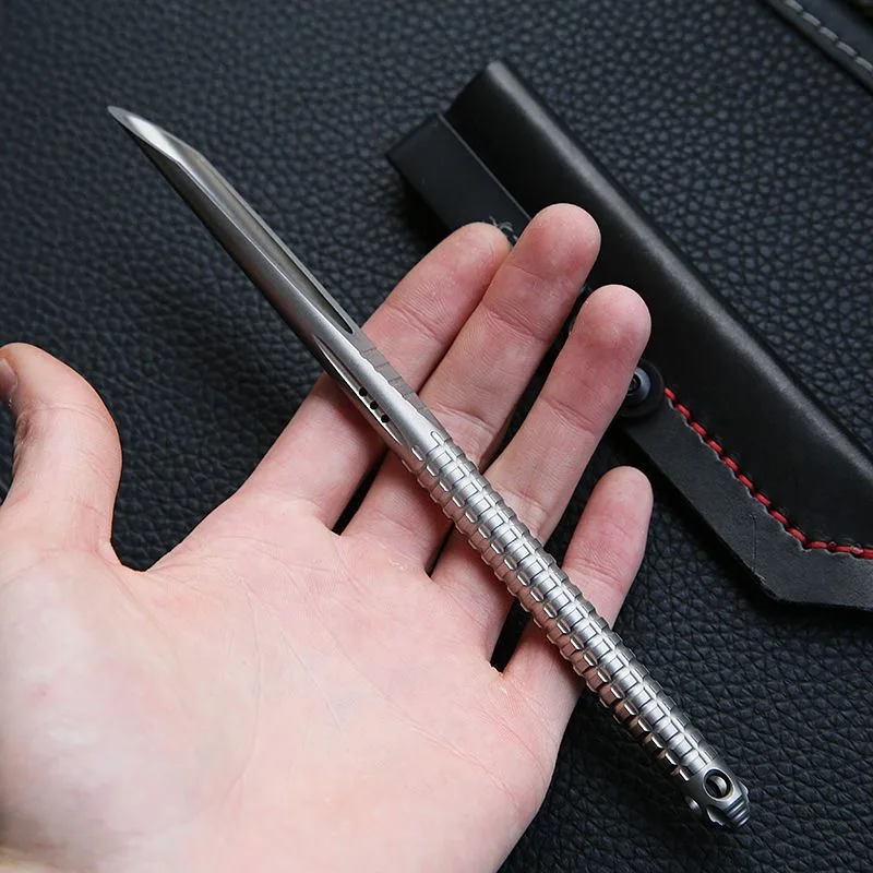 Imagem -03 - Grande Palha Tc4 Liga de Titânio Crowbar Faca de Chá Multifuncional Grande Prick Pry Bar com Bainha k Ferramentas de Janela Quebrada 197 mm
