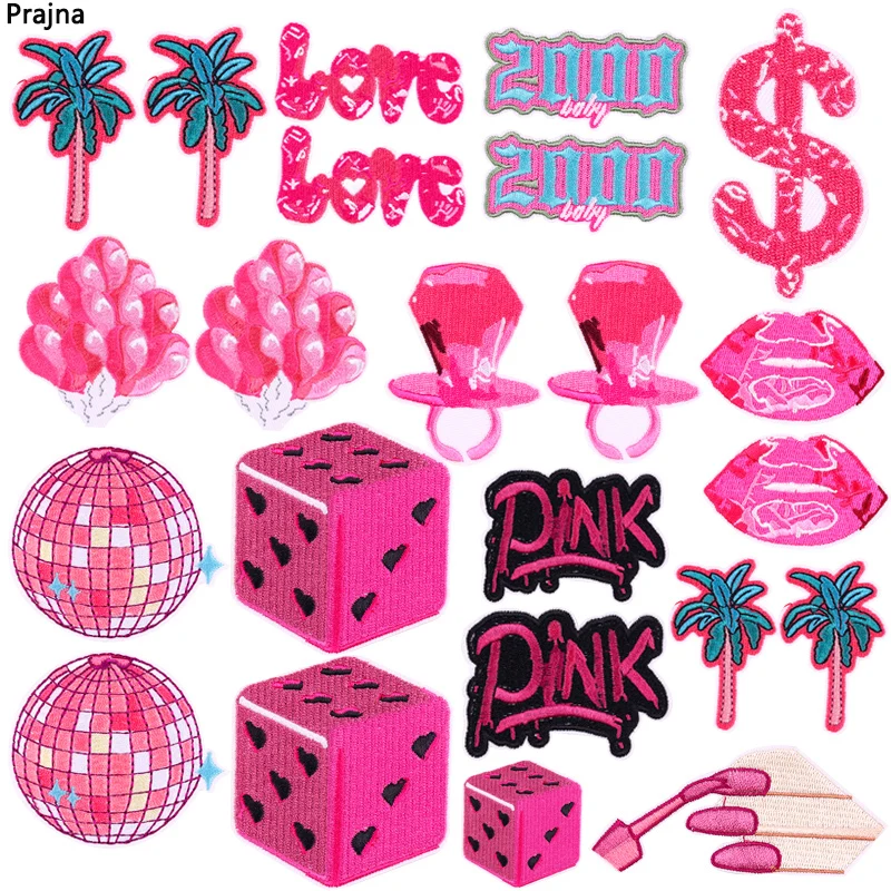 New 5PCS Cartoon Pink Dice Ring Embroidered Patches On Clothes Iron On Patches For Clothing DIY Sewing Patch Stickers Badges