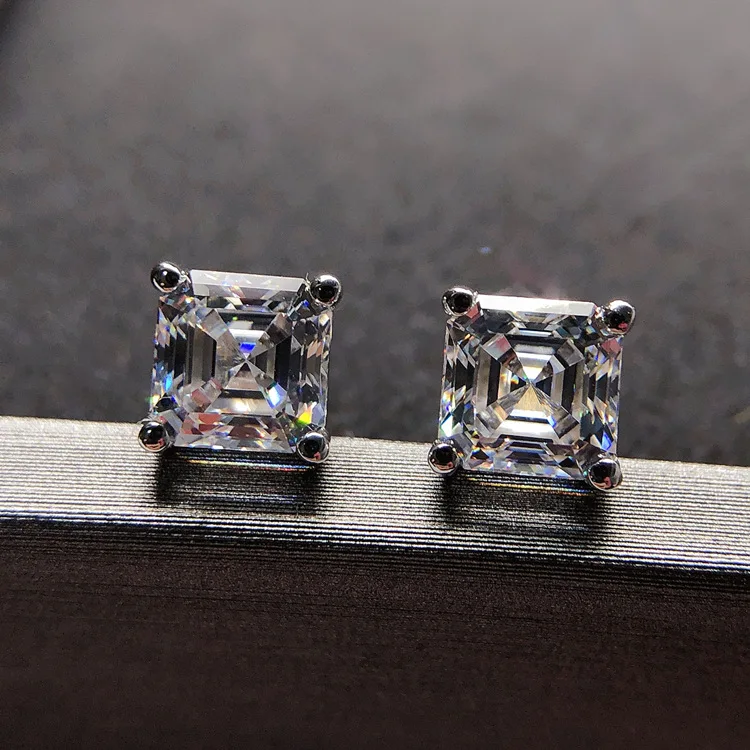 Solid White Gold AU585 Platinum PT950Four claws diamond earrings women's earrings new 14k simple trend